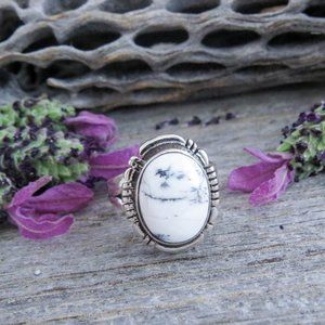 Black White Ring, White Buffalo Stone Silver Ring Size 5 3/4, Pinkie Ring